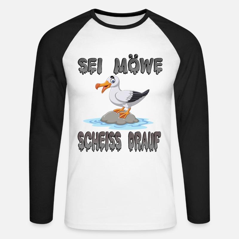 Sei Möwe Scheiss Drauf - Unisex Baseballshirt langarm - Weiß/Schwarz