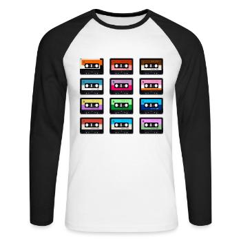 80 années 80 rétro costume de tenue de cassette vintage - T-shirt baseball manches longues Homme - blanc/noir - Devant - Nik (191cm)
