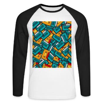 80 années 80 rétro costume de tenue de cassette vintage - T-shirt baseball manches longues Homme - blanc/noir - Devant - Nik (191cm)