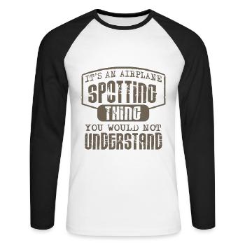 Plane Spotter - Unisex Baseballshirt langarm - Weiß/Schwarz - Vorne - Nik (191cm)