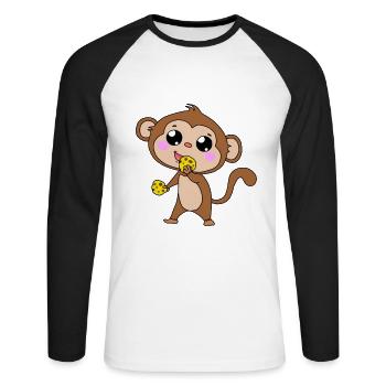 Monkey Monkeys with Cookie Animals Children Baby XMAS - Unisex Long Sleeve Baseball T-Shirt - white/black - Front - Nik (191cm)