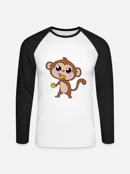 Aap apen met koekje dieren kinderen Baby XMAS - Mannen baseballshirt lange mouw - wit/zwart