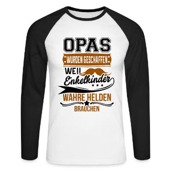 Opa Spruch - Unisex Baseballshirt langarm - Weiß/Schwarz - Vorne - Nik (191cm)
