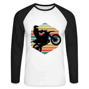 Retro Old School Motorcycle Gift T-Shirt - Unisex Long Sleeve Baseball T-Shirt - white/black - Front - Nik (191cm)