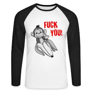 FUCK YOU MONKEY - middle finger monkey - Unisex Long Sleeve Baseball T-Shirt - white/black - Front - Nik (191cm)