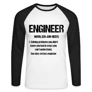 Engineer Wizard Magician Gifts for Engineers - Unisex Long Sleeve Baseball T-Shirt - white/black - Front - Nik (191cm)
