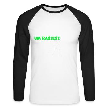 gegen Rassismus, Gegen Nazis, gegen Rechts, - Unisex Baseballshirt langarm - Weiß/Schwarz - Vorne - Nik (191cm)