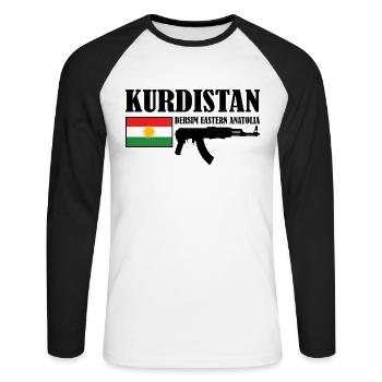 Dersim Kurdistan. Free Kurdistan - Unisex Baseballshirt langarm - Weiß/Schwarz - Vorne - Nik (191cm)