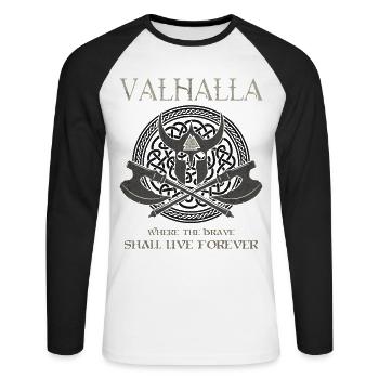 Valhalla Valknut Wikinger Germanen - Unisex Baseballshirt langarm - Weiß/Schwarz - Vorne - Nik (191cm)