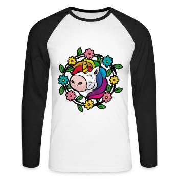 Fils diabétique fille licorne type 1 insuline - T-shirt baseball manches longues Homme - blanc/noir - Devant - Nik (191cm)