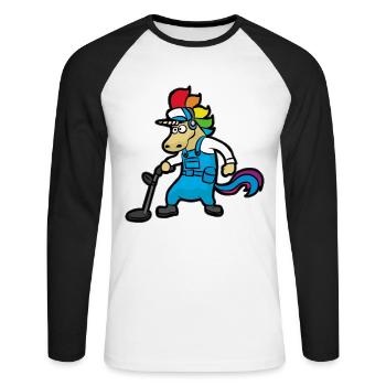 Chasseur de trésors avec détecteur de métaux licorne - T-shirt baseball manches longues Homme - blanc/noir - Devant - Nik (191cm)