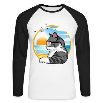 relax cat katze urlaub holiday shirt geschenk - Unisex Baseballshirt langarm - Weiß/Schwarz - Vorne - Nik (191cm)