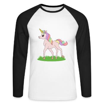 Einhorn Fantasie Pferd Geschenkidee - Unisex Baseballshirt langarm - Weiß/Schwarz - Vorne - Nik (191cm)