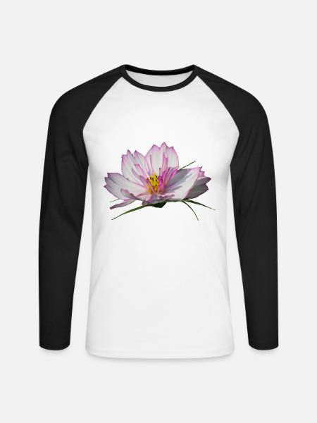 wundervolle Blume in pink & weiß, Blumen, Blüte - Unisex Baseballshirt langarm - Weiß/Schwarz