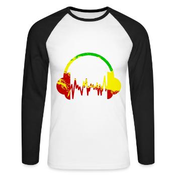 Cadeau de casque Reggae Music Africa Rasta - T-shirt baseball manches longues Homme - blanc/noir - Devant - Nik (191cm)