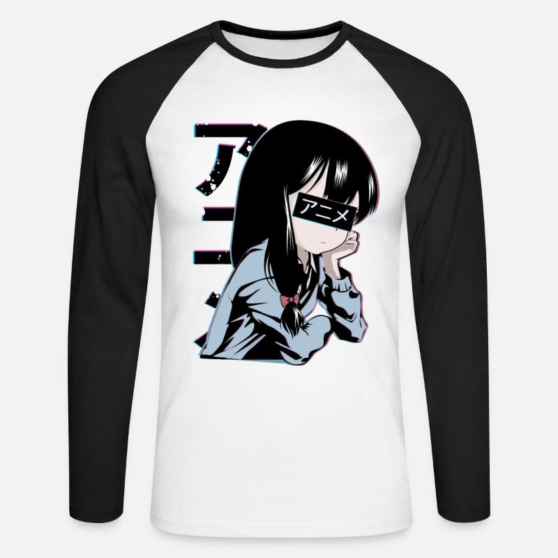 Anime Schulmädchen - Unisex Baseballshirt langarm - Weiß/Schwarz