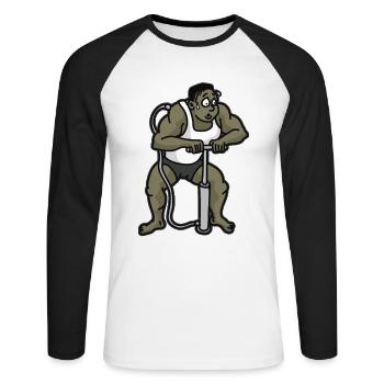 PUMP IT UP Luftpumpe Bodybuilder Anabolika - Unisex Baseballshirt langarm - Weiß/Schwarz - Vorne - Nik (191cm)
