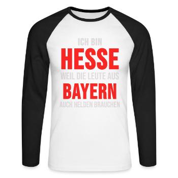 Hessen Hessisch Wiesbaden Dialekt Geschenk - Unisex Baseballshirt langarm - Weiß/Schwarz - Vorne - Nik (191cm)
