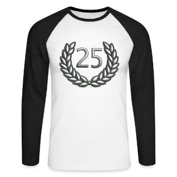 Mariage Mariage argent 25 ans avec couronne de laurier - T-shirt baseball manches longues Homme - blanc/noir - Devant - Nik (191cm)