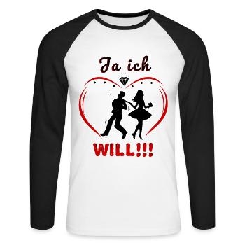 Ja Ich Will - Unisex Baseballshirt langarm - Weiß/Schwarz - Vorne - Nik (191cm)
