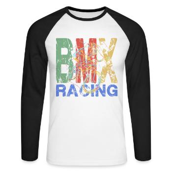 BMX Racing - Unisex Long Sleeve Baseball T-Shirt - white/black - Front - Nik (191cm)