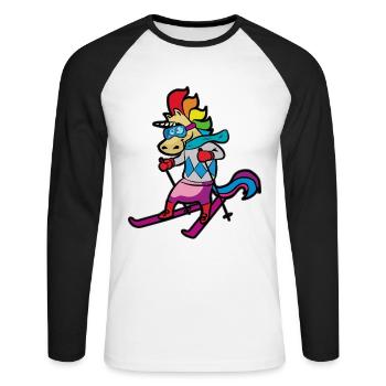 Skier Monocorne Skier Vacances de ski - T-shirt baseball manches longues Homme - blanc/noir - Devant - Nik (191cm)