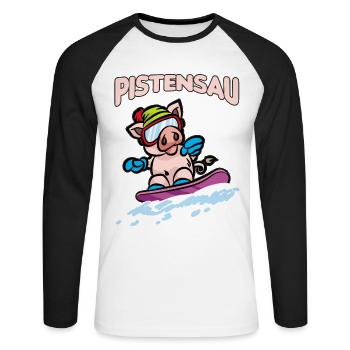 PISTENSAU Snowboard Pig Slopes Sau - Unisex Long Sleeve Baseball T-Shirt - white/black - Front - Nik (191cm)