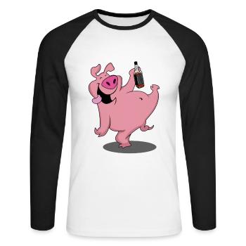 Cochon avec alcool de bière Sauf motif de fête - T-shirt baseball manches longues Homme - blanc/noir - Devant - Nik (191cm)