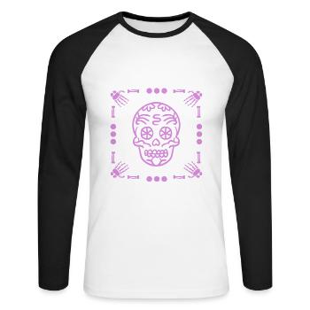 Tête de mort mexicaine - Skull Pink - T-shirt baseball manches longues Homme - blanc/noir - Devant - Nik (191cm)