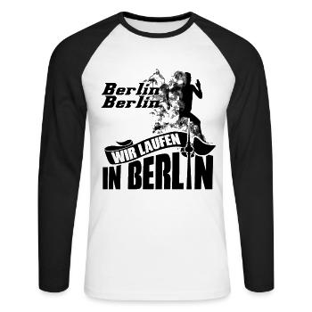 Berlin marathon coureur shirt cadeau courir schwa - T-shirt baseball manches longues Homme - blanc/noir - Devant - Nik (191cm)