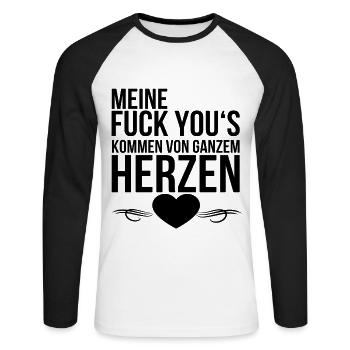 Fuck you - Unisex Baseballshirt langarm - Weiß/Schwarz - Vorne - Nik (191cm)