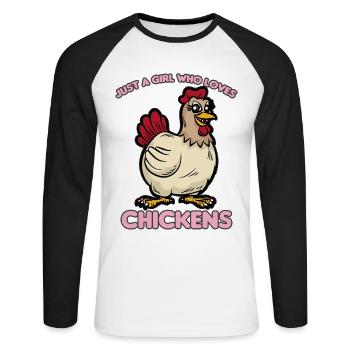 JUSTE UNE FILLE WHO LOVES CHICKENS - T-shirt baseball manches longues Homme - blanc/noir - Devant - Nik (191cm)