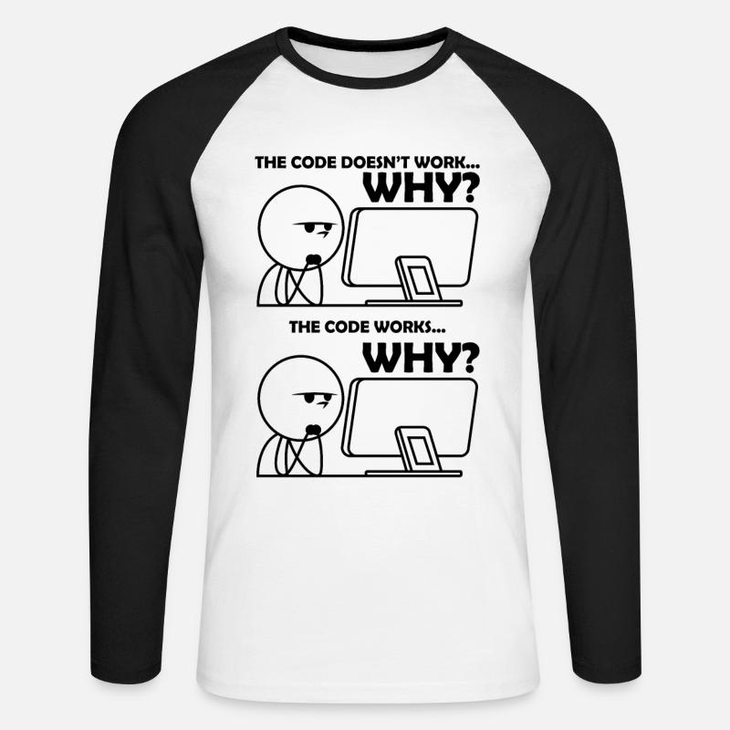 Programming Code Funny - Unisex Long Sleeve Baseball T-Shirt - white/black