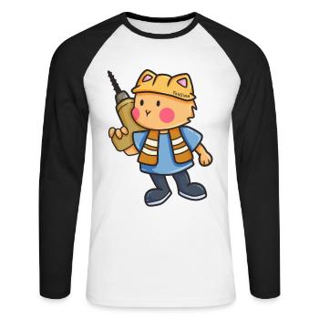 Katze Bohrmaschine Baustelle Helm Kinder Geschenk - Unisex Baseballshirt langarm - Weiß/Schwarz - Vorne - Nik (191cm)