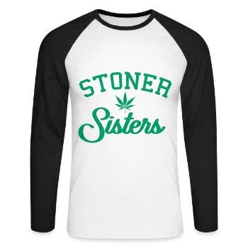 STONER SISTERS Weed 420 Girlfriend Gift For 2 - Unisex Long Sleeve Baseball T-Shirt - white/black - Front - Nik (191cm)