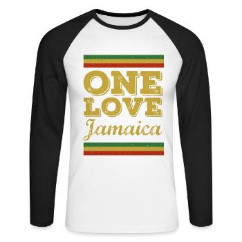 one love jamaica - Unisex Baseballshirt langarm - Weiß/Schwarz - Vorne - Nik (191cm)