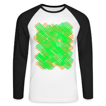 Orange Neon Grün Streifen - Unisex Baseballshirt langarm - Weiß/Schwarz - Vorne - Nik (191cm)