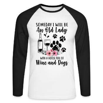 Vieille dame avec une maison pleine de vin et de chiens - T-shirt baseball manches longues Homme - blanc/noir - Devant - Nik (191cm)