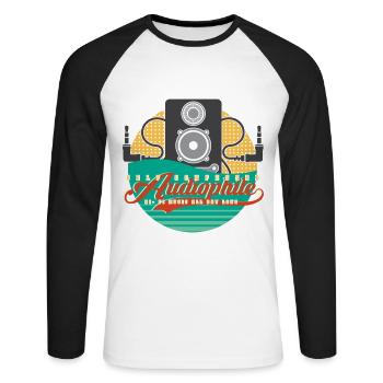 Vintage High End Audiophile Reference Hifi Freak - Unisex Baseballshirt langarm - Weiß/Schwarz - Vorne - Nik (191cm)