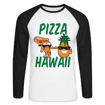 Cadeau de tomates au jambon et à l'ananas Pizza Hawaii - T-shirt baseball manches longues Homme - blanc/noir - Devant - Nik (191cm)