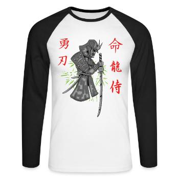 Samurai Krieger Japan - Unisex Baseballshirt langarm - Weiß/Schwarz - Vorne - Nik (191cm)