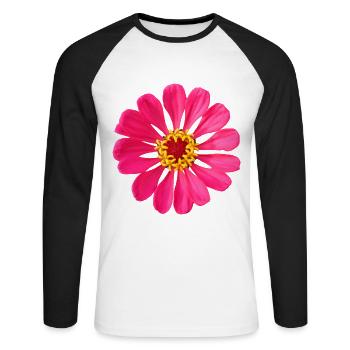 zinnia rose merveilleux, fleur, floral, - T-shirt baseball manches longues Homme - blanc/noir - Devant - Nik (191cm)
