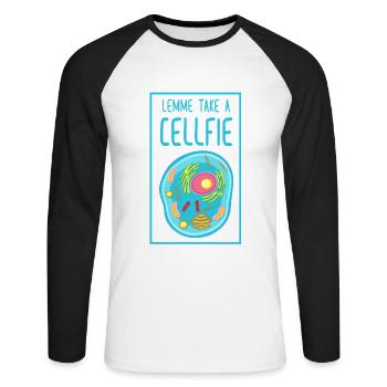 Biologie Cellfie Biologische Zelle - Unisex Baseballshirt langarm - Weiß/Schwarz - Vorne - Nik (191cm)