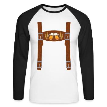 Transporteur de bière Lederhose Funny Wiesn - T-shirt baseball manches longues Homme - blanc/noir - Devant - Nik (191cm)