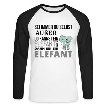 Elefant Elefanten Spruch Geschenk - Unisex Baseballshirt langarm - Weiß/Schwarz - Vorne - Nik (191cm)