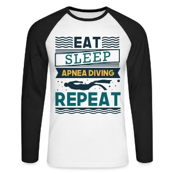 APNOE EAT SLEEP freediver snorkeler gift - Unisex Long Sleeve Baseball T-Shirt - white/black - Front - Nik (191cm)