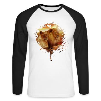 Lion Lion Lion lion Portrait Paint Design - T-shirt baseball manches longues Homme - blanc/noir - Devant - Nik (191cm)