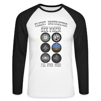FLIGHT INSTRUCTOR SIXPACK Gift For Flight Instructors - Unisex Long Sleeve Baseball T-Shirt - white/black - Front - Nik (191cm)