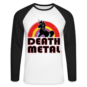 Death Metal Licorne - T-shirt baseball manches longues Homme - blanc/noir - Devant - Nik (191cm)