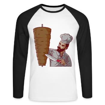 DÖNER KEBAP BAE Schneidet Im Döner Restaurant - Unisex Baseballshirt langarm - Weiß/Schwarz - Vorne - Nik (191cm)